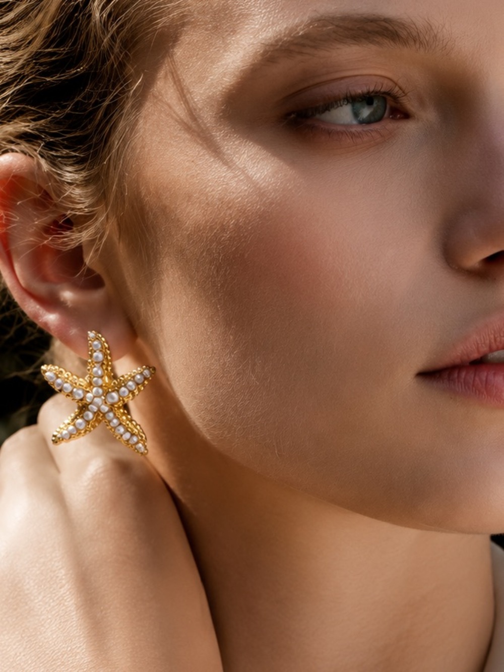 Gold plated and Pearl Starfish Drop Earrings - Picture 9 of 9
